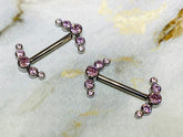 Pair of Implant Grade Titanium Internally Threaded Bezel Setting Pink Sparkling Stones Nipple Barbells. Nipple Piercing. Nipple Jewelry.